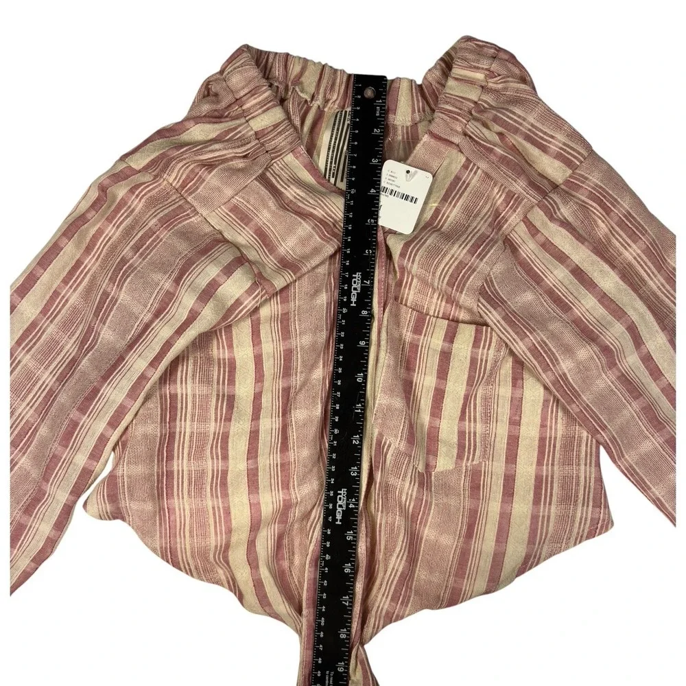Free People Pink Ivory Tie Front  Boho Crop Top Medium